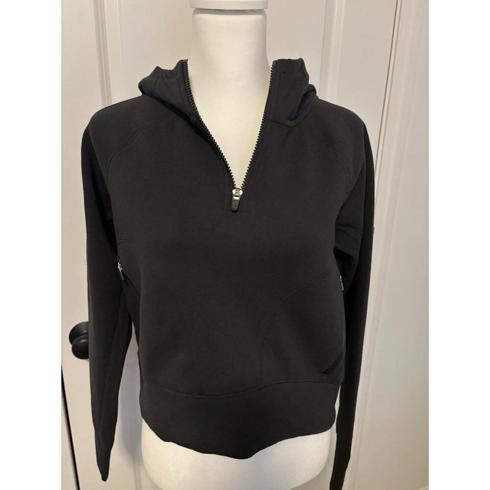NWT DSG Sport Quarter‎ Zip Hoodie Black Athletic Cropped Thumbholes Size Small